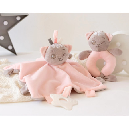 Set doudou y sonajero gatito rosa-Kiokids