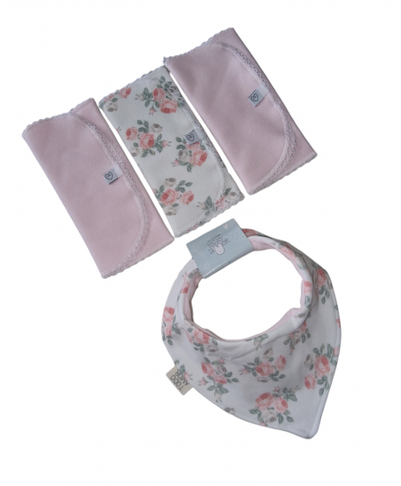 Set Babero Bandana Reversible+Tres Babitas Liberty-Todo Amor Baby