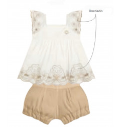 Conjunto Blanco/Beig Ceremonia Bebé Niña-Milon