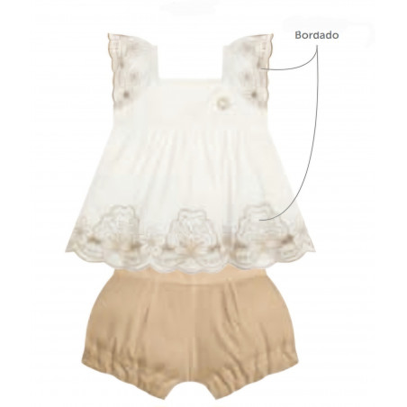 Conjunto Blanco/Beig Ceremonia Bebé Niña-Milon