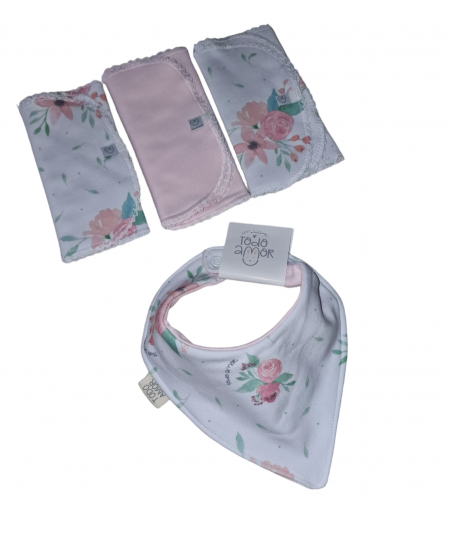 Set Babero Bandana Reversible Ambra+Tres Baberos Ambra-Todo Amor Baby