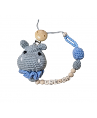 Set sonajero, sujeta chupetes y muñequito de apego tejido a mano y personalizado