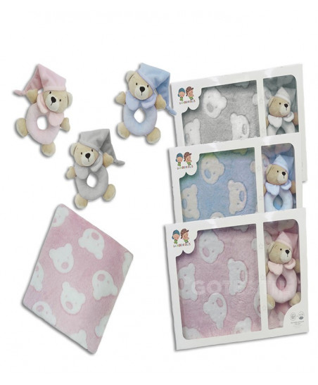 Set Manta Infantil+Sonajero Celeste-Gamberrito's