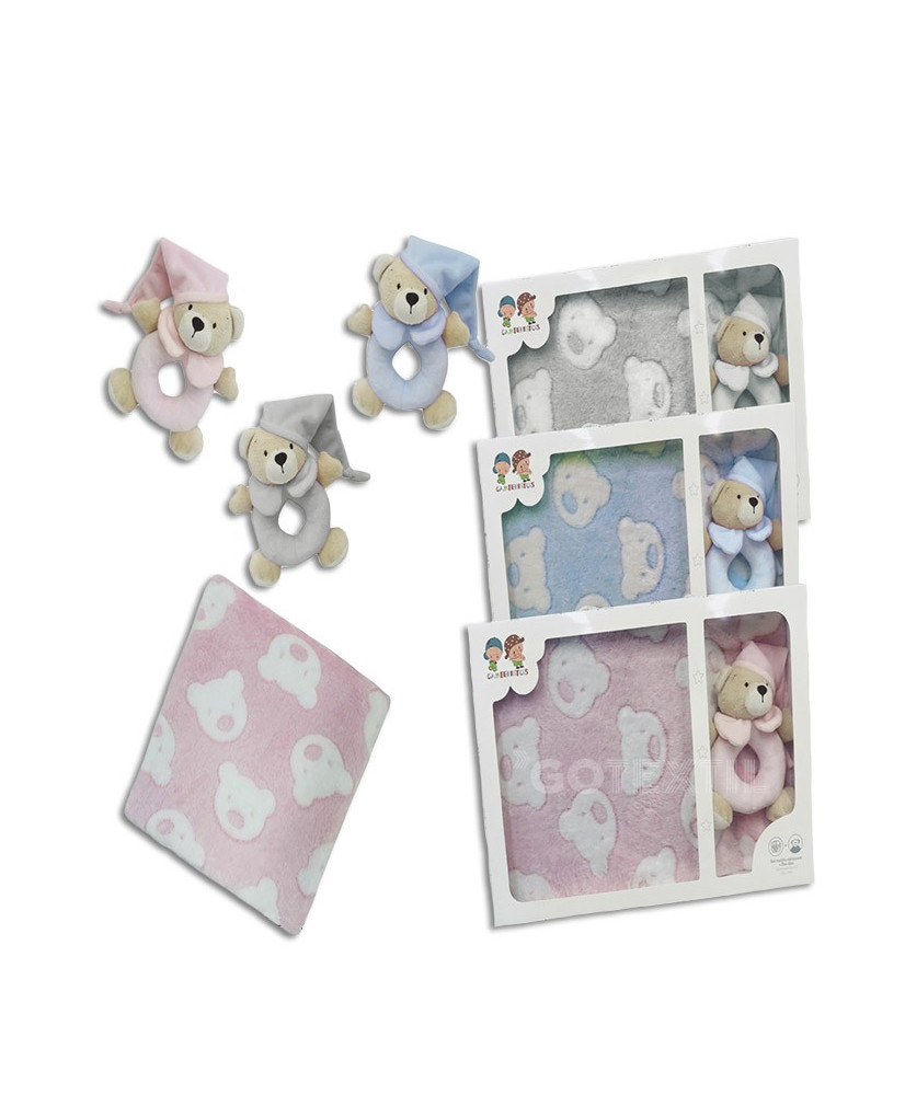 Set Manta Infantil +Sonajero Gris -Gamberrito's