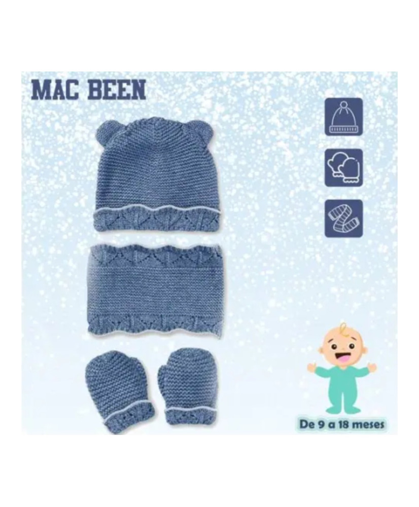 Conjunto de Gorro, Bufanda y Manoplas Azulón-Mac Been