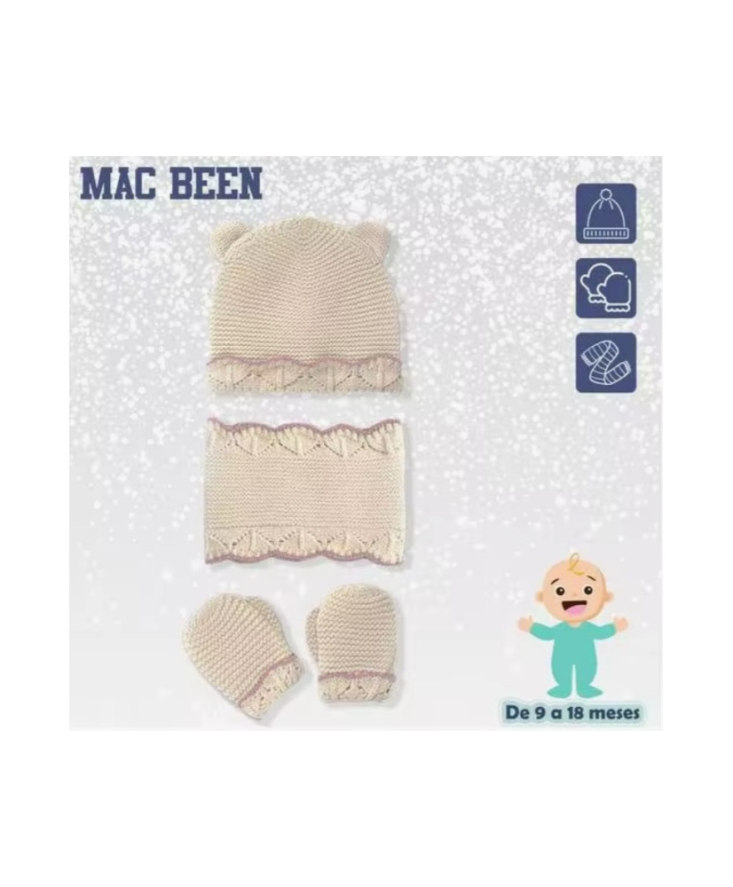 Conjunto Gorro, Bufanda y Manoplas Beig/Rosa-Mac Been