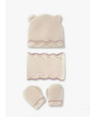 Conjunto Gorro, Bufanda y Manoplas Beig/Rosa-Mac Been