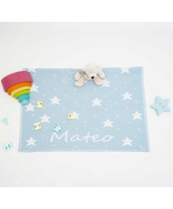 Mantita Estrellas - Fondo Celeste Empolvado / Estrellas Marfil(Personalizadas)-Pangasa