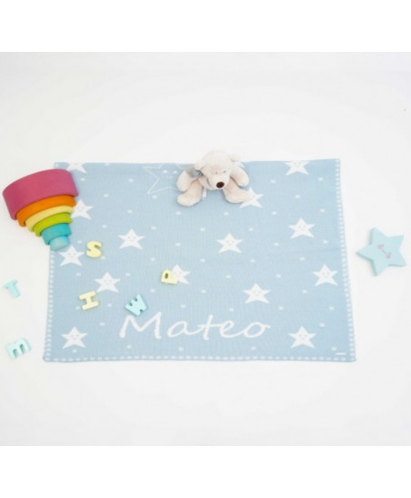 Mantita Estrellas - Fondo Celeste Empolvado / Estrellas Marfil(Personalizadas)-Pangasa