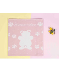 Mantita Huellas - Fondo Rosa Empolvado / Huellas Marfil(Personalizada)-Pangasa