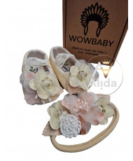 Set Mercedita Ceremonia y Diadema Marfil Flores-WowBaby
