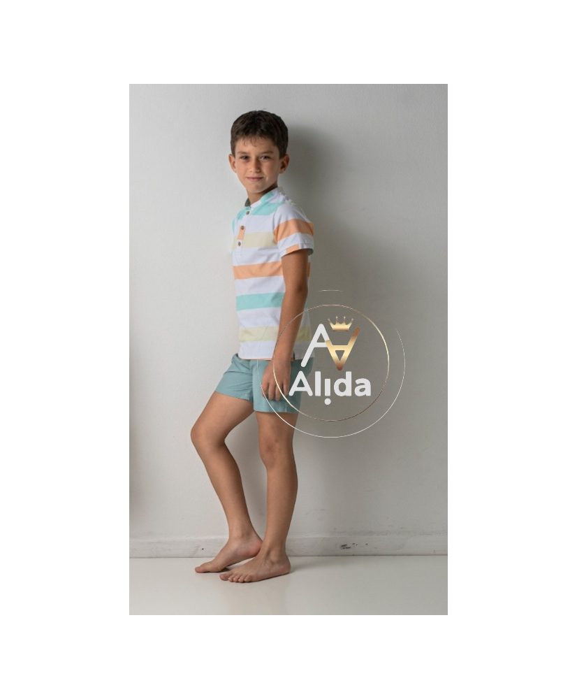 Conjunto Niño Polo " Familia Rayas Mandarina"