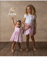 Conjunto Niña Falda y Camiseta" Familia Rayas Rosa"