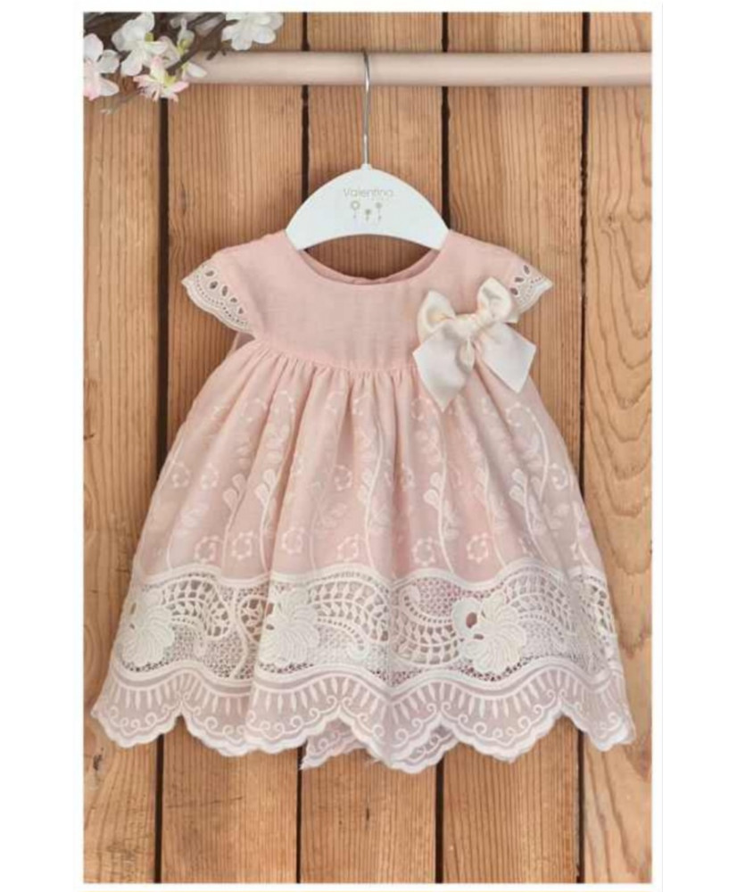 Vestido Napoles Gasa Bordadas+ Culote Rosa-Valentina