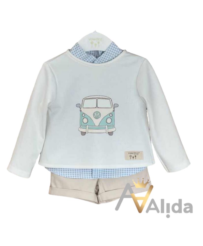 Conjunto Van Menta sudadera jogging+Camisa Vichy+Pantalon-Valentina