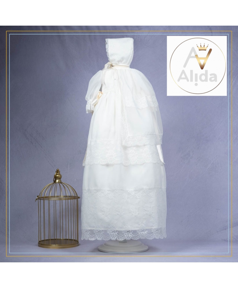 Faldón Cristianar ORGANZA con Capa y Capota de Alta Costura
