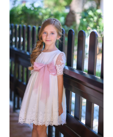Vestido Niña Tul Blanco Espalda-La Ormiga