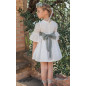 Vestido plumeti blanco cinturón verde kaki-Coco Ceremonia