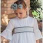 Vestido plumeti blanco cinturón verde kaki-Coco Ceremonia