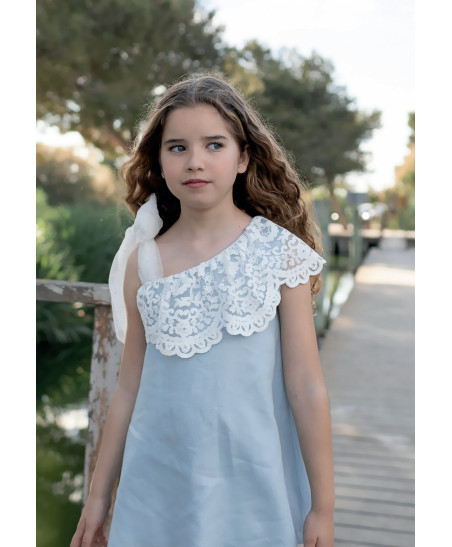 Coco Ceremonia Verano Vestido niña Océano Lino Evasé-Coco Ceremonia