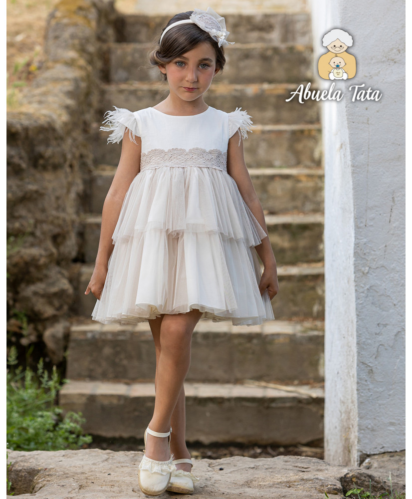 Vestido Ceremonia Plumas-Abuela Tata