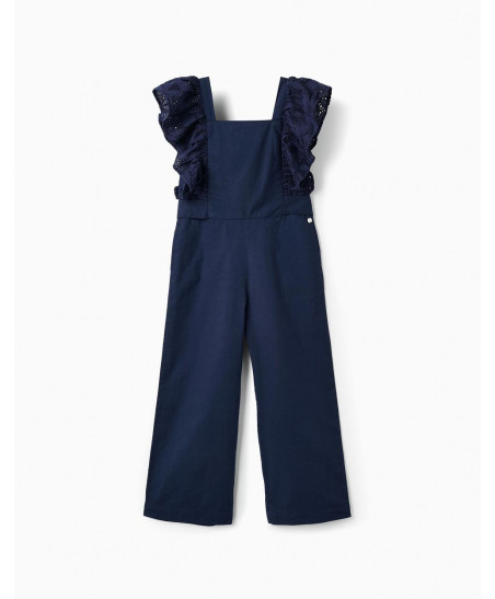 Mono Con Volantes Y Bordado Inglés Para Niña, Azul Oscuro-Zippy