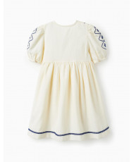 Vestido En Algodón Y Lino Para Niña, Beige Claro-Zippy