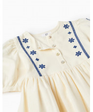 Vestido En Algodón Y Lino Para Niña, Beige Claro-Zippy