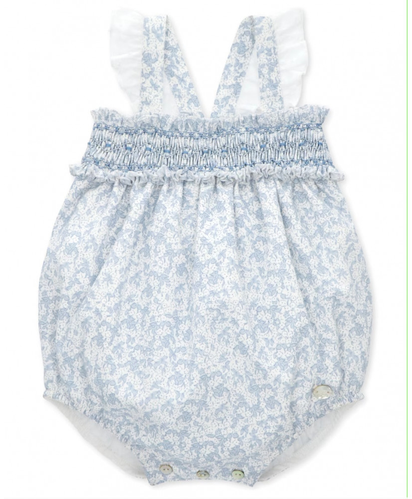 Ranita de bebé niña de algodón con microestampado de flores en azul oceano-Martín Aranda