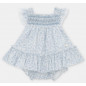 Conjunto de bebé niña de vestido y cubrepañal microestampado floral en azul Oceano-Martín Aranda