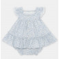 Conjunto de bebé niña de vestido y cubrepañal microestampado floral en azul Oceano-Martín Aranda