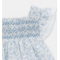 Conjunto de bebé niña de vestido y cubrepañal microestampado floral en azul Oceano-Martín Aranda