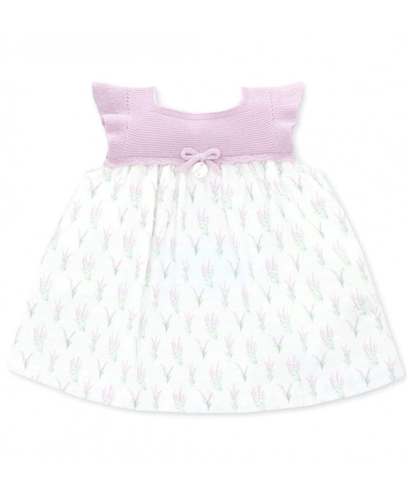 Vestido de bebé niña combinado con microestampado de fantasía en lavanda-Martín Aranda