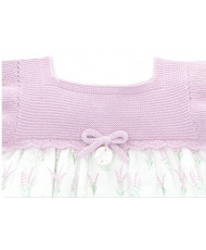 Vestido de bebé niña combinado con microestampado de fantasía en lavanda-Martín Aranda