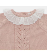 Conjunto de bebé niña de jubón y polaina de punto en rosa empolvado-Martín Aranda