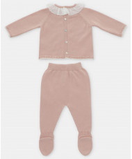 Conjunto de bebé niña de jubón y polaina de punto en rosa empolvado-Martín Aranda