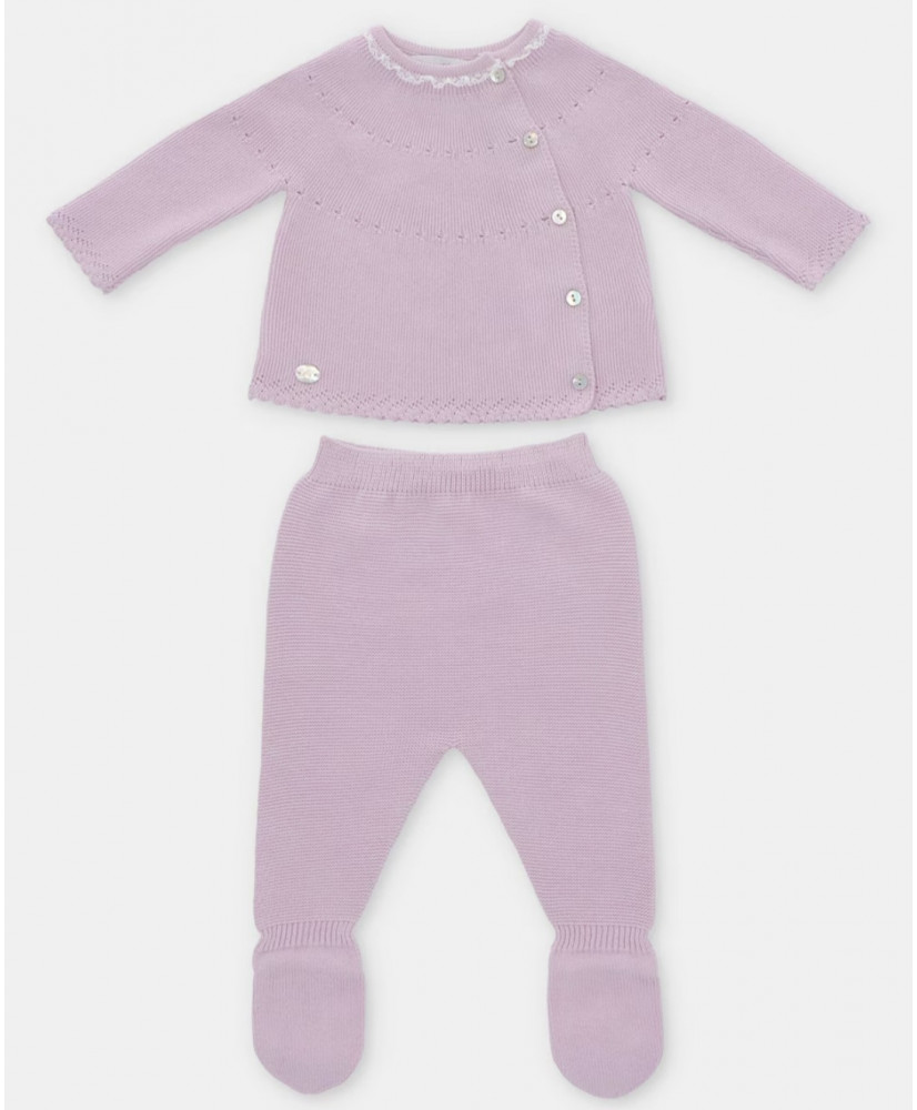Conjunto de bebé de jubón y polaina de punto en lavanda-Martín Aranda