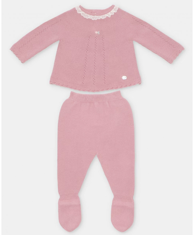 Conjunto de bebé niña de jubón y polaina de punto en rosa ciruela-Martín Aranda