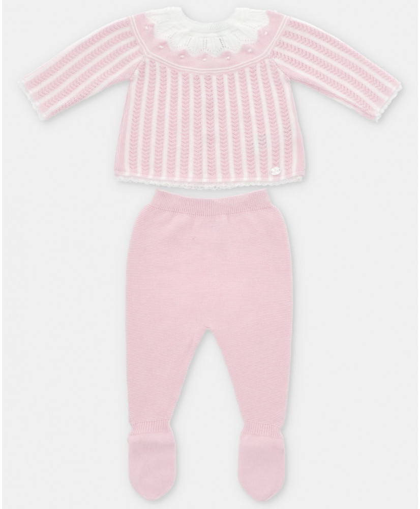 Conjunto de bebé niña de jubón y polaina de punto en rosa bebé-Martín Aranda