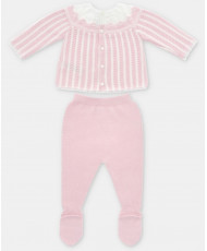 Conjunto de bebé niña de jubón y polaina de punto en rosa bebé-Martín Aranda