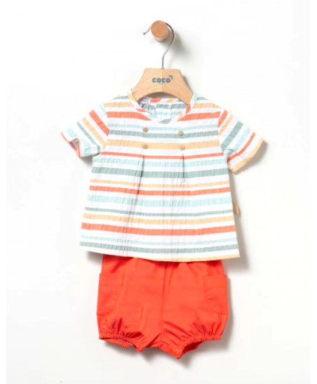 Bloomer+Blusa Rayas Naranja Bebé Niño-Coco Acqua