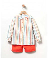 Bermuda+Camisa Rayas Naranja Niño-Coco Acqua