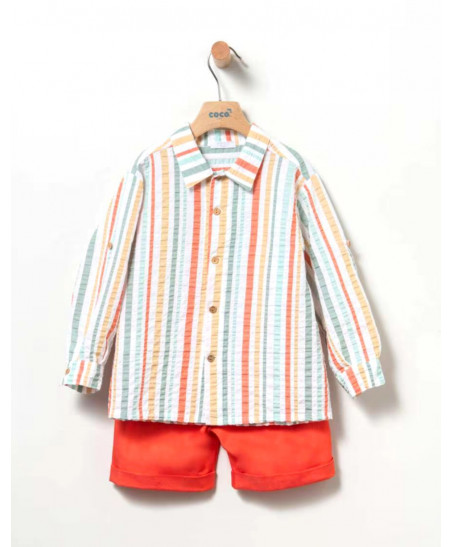 Bermuda+Camisa Rayas Naranja Niño-Coco Acqua