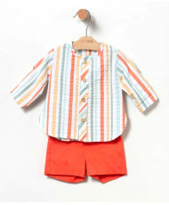 Bermuda+Camisa Rayas Naranja Bebé Niño-Coco Acqua