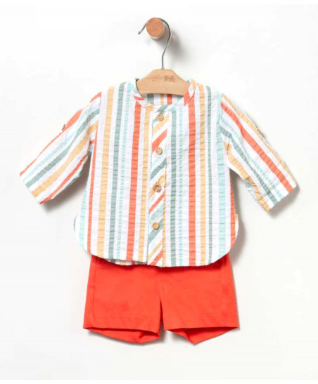 Bermuda+Camisa Rayas Naranja Bebé Niño-Coco Acqua