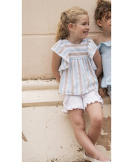 Short+Bluson Rayas Turquesa Niña-Coco Acqua