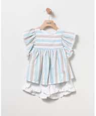 Short+Bluson Rayas Turquesa Niña-Coco Acqua
