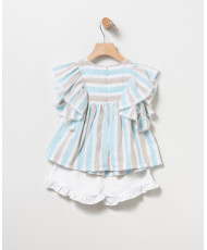 Short+Bluson Rayas Turquesa Niña-Coco Acqua