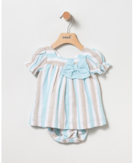Braga+Vestido Rayas Turquesa Bebé Niña-Coco Acqua