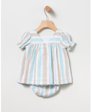 Braga+Vestido Rayas Turquesa Bebé Niña-Coco Acqua